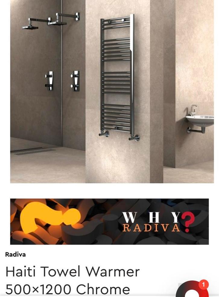 Radiva Haiti Handdoekradiator 50x120 cm Chroom – Opruiming, Doe-het-zelf en Verbouw, Verwarming en Radiatoren, Nieuw, 200 tot 500 watt