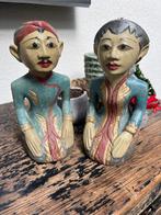 Javaans houtsnijwerk echtpaar Indonesie Loro Blonyo blauw, Huis en Inrichting, Woonaccessoires | Overige, Verburgt Vintage, Nieuw