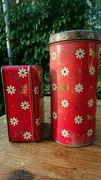 buschuit & biscuit blikkenset duo rood met bloemen en 1950, Verzamelen, Merken en Reclamevoorwerpen, Ophalen of Verzenden