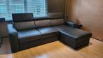 Zwarte leren 3-zits slaapbank met chaise longue, 2 jaar oud, Huis en Inrichting, Ophalen, 250 tot 300 cm, Driepersoons, Leer