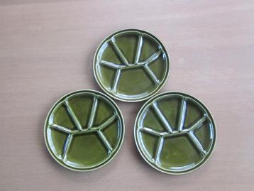 Gien France 3 olijfgroene fondueborden D21,5cm H2cm beschikbaar voor biedingen