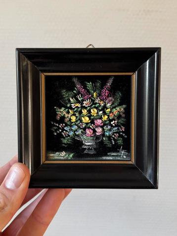 Vintage Miniatuur Schilderijtje op Stof Geschilderd, Gallery beschikbaar voor biedingen