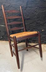 Set 4 vintage antieke stoelen hout rieten zitting sober, Antiek en Kunst, Ophalen