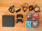 PlayStation 4 slim - met 2 controllers, laaddock en 4 games, Met 2 controllers, Ophalen of Verzenden, Slim, Gebruikt