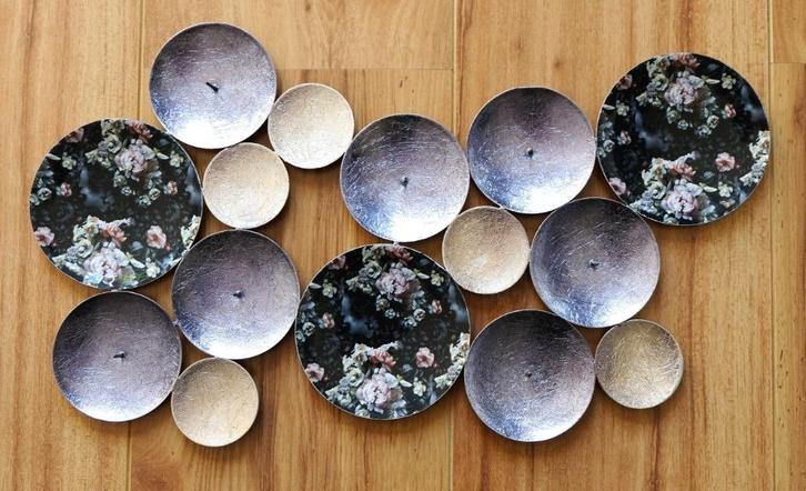 Nieuw: kaarsenplateau stompkaarsen zwart goud bloemen, Huis en Inrichting, Woonaccessoires | Kandelaars en Kaarsen, Nieuw, Minder dan 25 cm