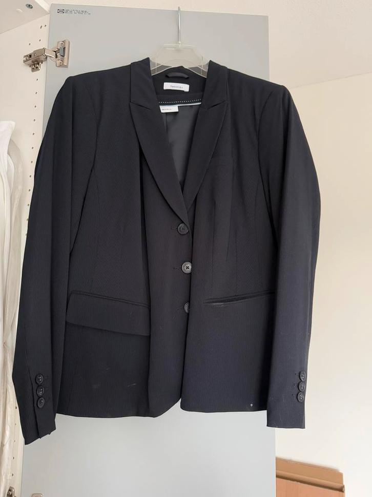 Mantelpak, Kleding | Dames, Jasjes, Kostuums en Pakken, Gedragen, Kostuum of Pak, Maat 46/48 (XL) of groter, Zwart, Ophalen of Verzenden