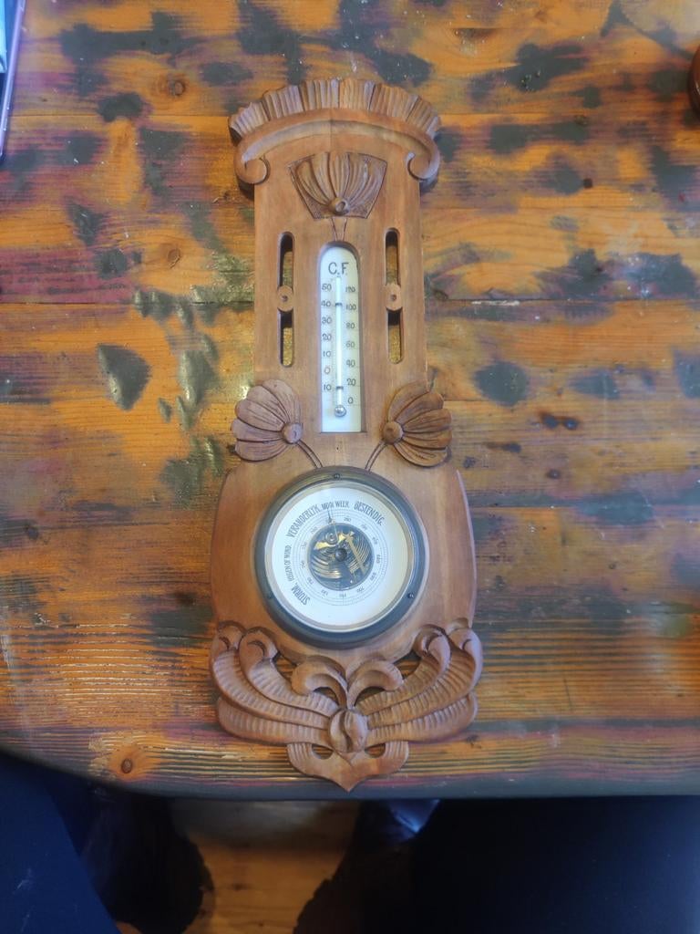 Antieke Barometer met Thermometer, Ophalen of Verzenden, Brons