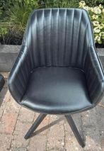 4 Zwarte Leren Draaibare Eetkamerstoelen, Huis en Inrichting, Ophalen
