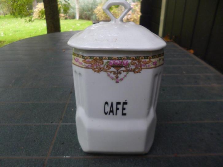 Voorraadpot CAFE roze roosjes rand Victoria Czechoslovakia, Antiek en Kunst, Antiek | Servies los, Ophalen of Verzenden