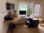 (hoek)Bureau met ladekastje Eikenlook, Ophalen, In hoogte verstelbaar, Zo goed als nieuw, Bureau