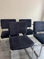 4 eetkamerstoelen ribbel / corduroy stof!, Ophalen, Gebruikt, Blauw, Stof