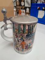 Vintage Bierpul met Tinnen Deksel - Treinmotief, Ophalen of Verzenden