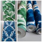 Restjes Behang Blauw 5m. Groen 8m. Botanisch Blad, Ophalen of Verzenden, Minder dan 10 m², Groen