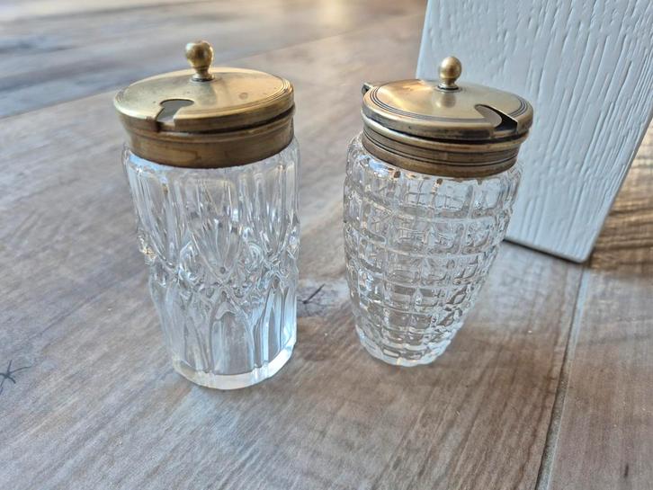 2 vintage mosterd potjes met een zilver dekseltje, Antiek en Kunst, Antiek | Porselein, Ophalen of Verzenden