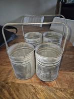 2 Setjes Zinken Plantenbakjes met Handvat, Tuin en Terras, Bloempotten, Gebruikt, Rond, Ophalen of Verzenden, Balkon