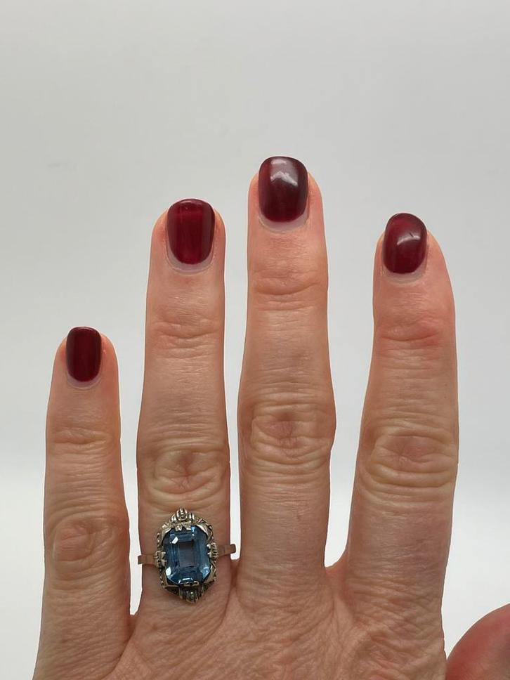 C305 Prachtige zilveren ring topaas maat 17,75, Sieraden, Tassen en Uiterlijk, Antieke sieraden, Ring, Zilver, Met edelsteen, Ophalen of Verzenden