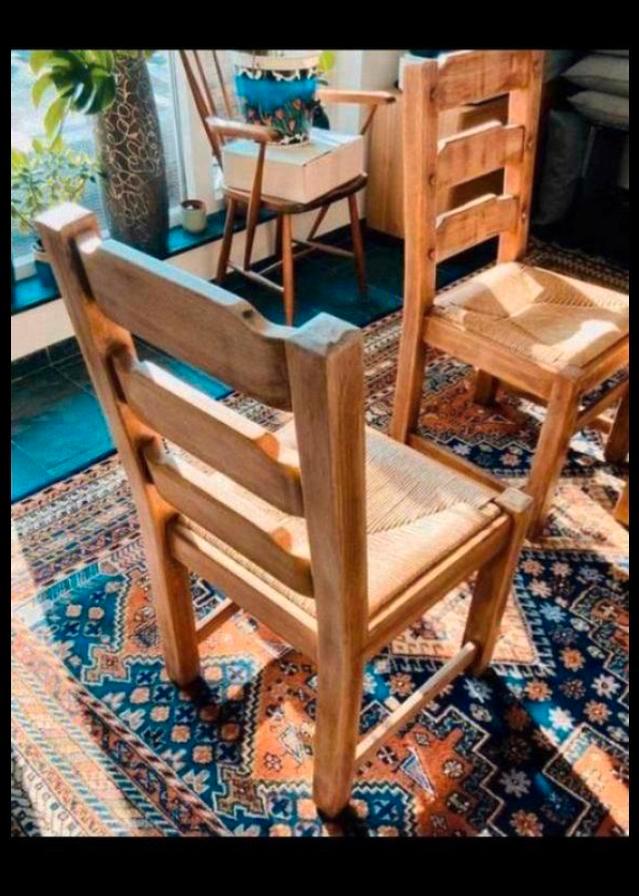 4 EikenHouten stoelen met rieten zitting, Huis en Inrichting, Stoelen, Gebruikt, Vijf, Zes of meer stoelen, Hout, Bruin, Ophalen