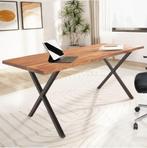 Bureau Massief Acaciahout 140 cm met kruispoten VOORRAAD, Ophalen of Verzenden, Nieuw, Bureau