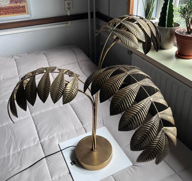 Prachtige designlamp met vergulde bladeren - zeer mooi, Huis en Inrichting, Lampen | Tafellampen, Zo goed als nieuw, 50 tot 75 cm