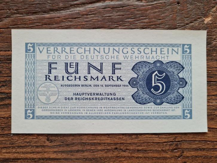 Biljet 5 Reichsmark Duitse Wehrmacht Tweede Wereldoorlog, Verzamelen, Militaria | Tweede Wereldoorlog, Overige typen, Duitsland