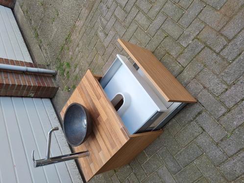 Natuurstenen waskom (30cm doorsnede) met meubel en kraan., Huis en Inrichting, Badkamer | Badkamermeubels, Gebruikt, Minder dan 100 cm