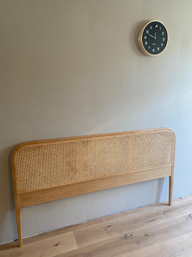 Bed Achterwand Hout Rotan, Huis en Inrichting, Slaapkamer | Bedden, Ophalen, Bruin, Tweepersoons, Zo goed als nieuw