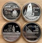 Aruba 4x 10/25 Florin 1986-2006 proof 100 gram .925 zilver, Postzegels en Munten, Ophalen of Verzenden, Koningin Beatrix, Zilver