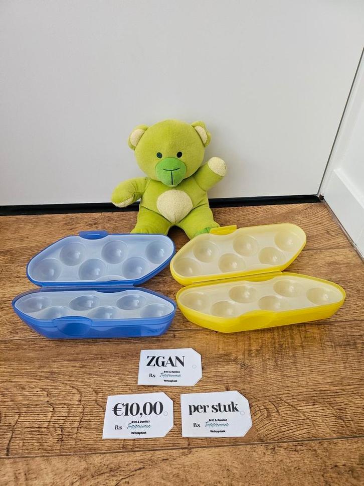 Tupperware eierdoos voor 6 eieren blauw en geel, Huis en Inrichting, Keuken | Tupperware, Zo goed als nieuw, Bak of Kom, Blauw