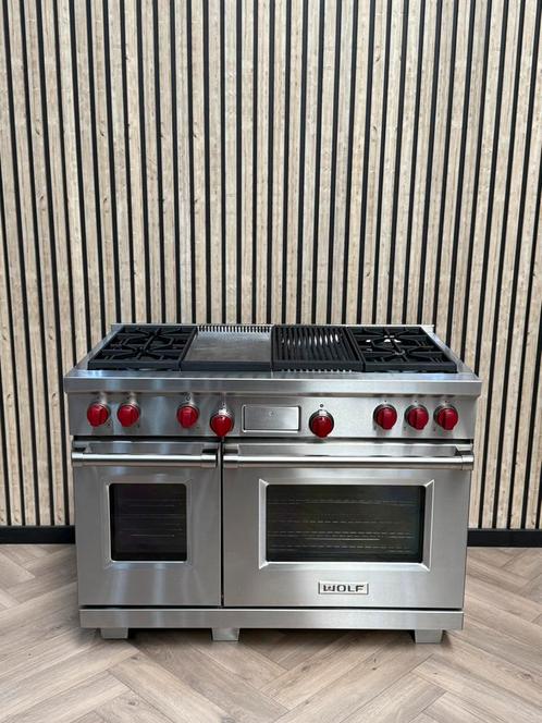 Prachtig Wolf Fornuis 121cm Inox Rode Knoppen Gas, Witgoed en Apparatuur, Fornuizen, Vrijstaand, Gas, 5 kookzones of meer, 90 tot 95 cm