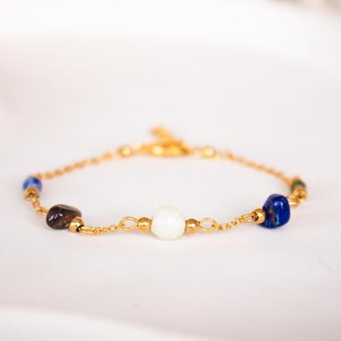 Armband edelsteen sterrenbeeld Maagd, Sieraden, Tassen en Uiterlijk, Armbanden, Nieuw, Staal, Blauw, Met bedels of kralen, Met edelsteen