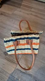 Leuke rieten tas met leren handvatten, Beige, Minder dan 40 cm, Nieuw, Minder dan 35 cm