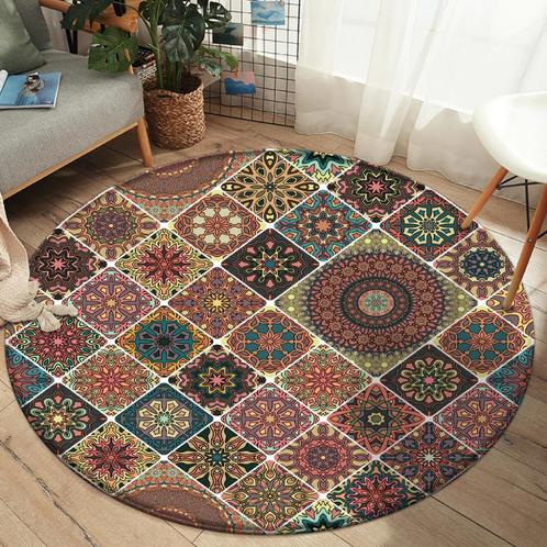 Bohemian Rond Vloerkleed 3 Tapijt Mat Boho Blauw Oranje Geel, Huis en Inrichting, Stoffering | Tapijten en Kleden, Nieuw, Rond