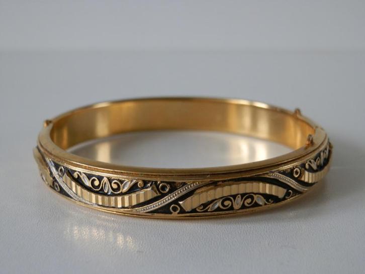 Gouden slavenarmband . Gedamasceerde armband., Sieraden, Tassen en Uiterlijk, Armbanden, Zo goed als nieuw, Overige materialen