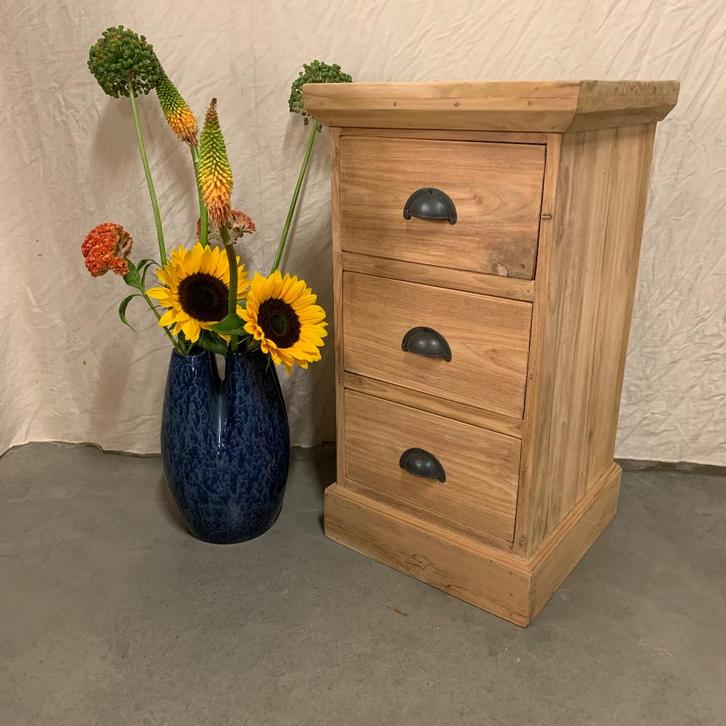 Ladekastje - massief teak - 3 lades - bij TTM Wonen, Huis en Inrichting, Kasten | Ladekasten, Nieuw, Minder dan 100 cm, Minder dan 50 cm