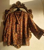 Gudrun Sjöden bruin bloemetjes knopen viscose blouse strik, Bruin, Maat 46/48 (XL) of groter, Ophalen of Verzenden, Zo goed als nieuw