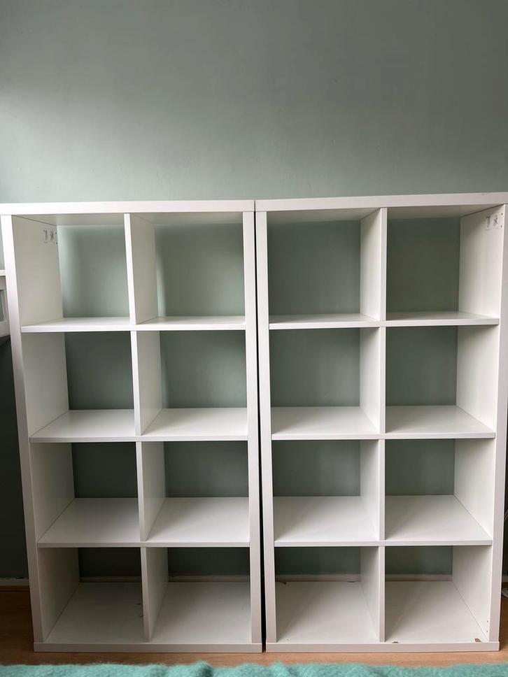 Twee witte IKEA Kallax kasten, Huis en Inrichting, Kasten | Boekenkasten, Gebruikt, 100 tot 150 cm, Minder dan 100 cm, 25 tot 50 cm