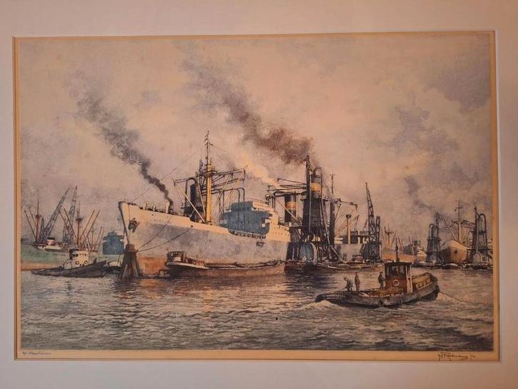 Ets Haven door Hendrik Roodenburg, Antiek en Kunst, Kunst | Etsen en Gravures, Ophalen of Verzenden
