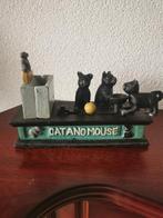 Mechanische Gietijzeren spaarpot catanomouse, Ophalen of Verzenden, Steen, Aardewerk of Keramiek, Dier