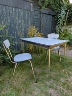 Vintage eettafel met 2 stoelen formica met chromen poten, Huis en Inrichting, Tafels | Eettafels, Ophalen, Gebruikt, 100 tot 150 cm