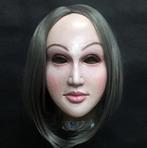 Vrouwen Gezicht Masker Met Bruine Pruik Vrouw Hoofd Latex, Verzenden, Nieuw, Feestartikel