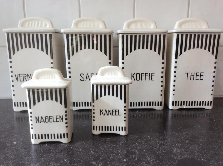 Zwart/wit keuken voorraad potten Art Deco, Antiek en Kunst, Antiek | Keramiek en Aardewerk, Ophalen
