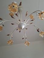 Apparte plafondlamp, crème met goudkleurige glazen kapjes, Ophalen, Gebruikt, Glas