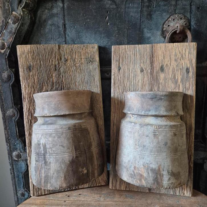 Houten paneel met nepalpot, wandpaneel nepalese kruik, Huis en Inrichting, Woonaccessoires | Wanddecoraties, Nieuw, Ophalen of Verzenden