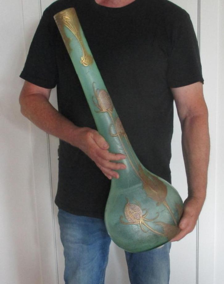 Museumstuk : art nouveau Legras Montjoye vaas distels  72 cm, Antiek en Kunst, Antiek | Glas en Kristal, Ophalen