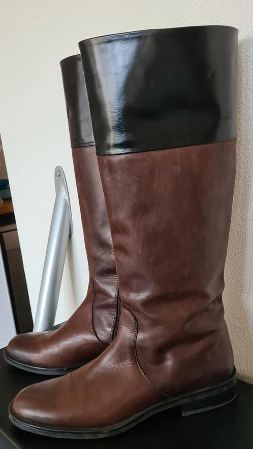 Chique hoge bruine leren laarzen met zwarte rand, Kleding | Dames, Schoenen, Nieuw, Hoge laarzen, Bruin, Verzenden