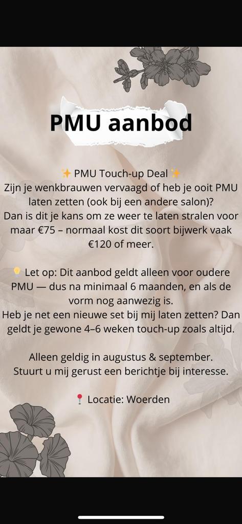 Alleen in augustus & september: PMU Touch-up voor €75, Tickets en Kaartjes, Kortingen en Cadeaubonnen, Drie personen of meer, Overige typen