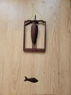 Vogel met vis houten raamhanger hanger uit Thailand, Antiek en Kunst, Ophalen of Verzenden