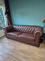 Chesterfield Bank Cognac Leer, Huis en Inrichting, Ophalen, Gebruikt, Driepersoons, Rechte bank