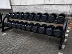 Technogym Pu Rubberen Dumbells 12kg t/m 30kg + Opbergrek, Ophalen, Gebruikt, Dumbbell