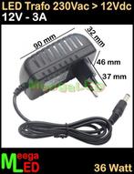 LED Trafo Voeding Adapter Driver - 230V > 12V - 3A = 36W –S1, Ophalen of Verzenden, Nieuw, LEDtrafo